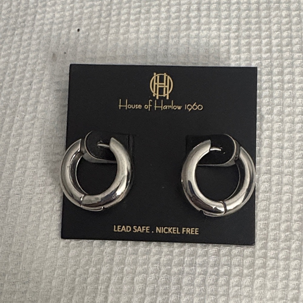 House of Harlow 1960 Shiny Silver Hoops
